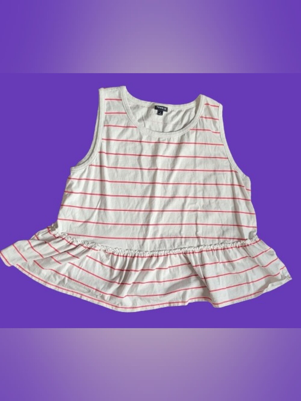Torrid Size 1x Striped Cotton Crew Babydoll Tank Top, White / Pink Sleeveless